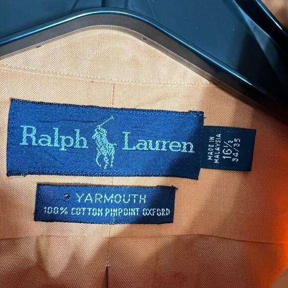 Polo Ralph Lauren Yarmouth Button Down Mens 16.5 Orange Long Sleeve Oxford Pony - Picture 6 of 7